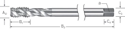 Závitník strojní ve šroubovici 40° DIN376 HSS-E V3 extra dlouhý - typ závitu M